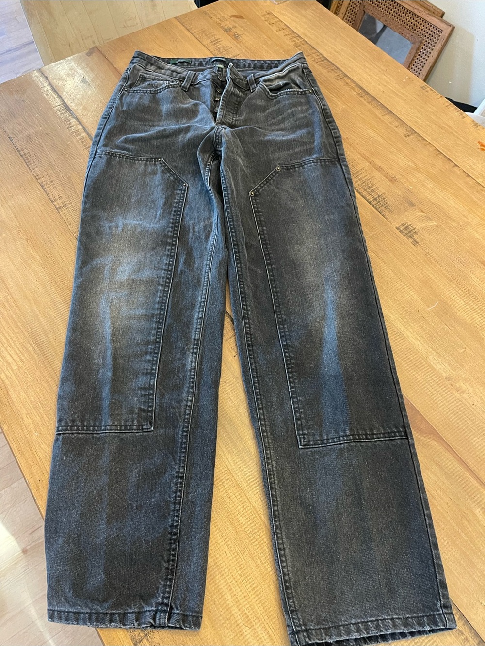 Women’s High Rise Button Zip Black Washed Utility Jeans